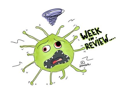 cartoon image of a virus molecule and text saying Week in Review